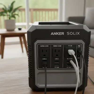 Close-up of Anker Solix F2000's versatile port panel