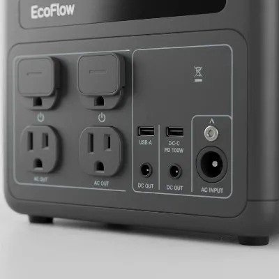 Close-up of EcoFlow River 2 Pro's various charging and output ports