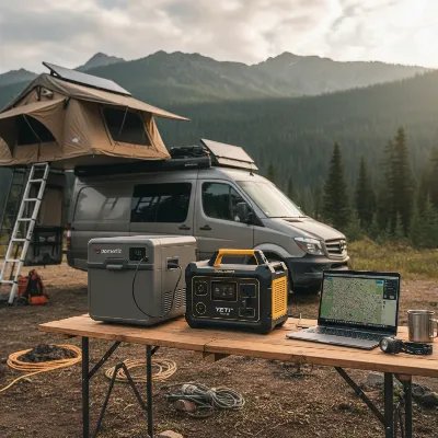 Goal Zero Yeti 1500X being used outdoors to power camping equipment, highlighting its portability and rugged design