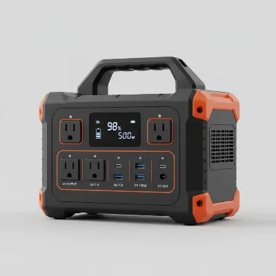 Jackery Explorer 1000 v2 with multiple charging ports in a sleek, orange and black design
