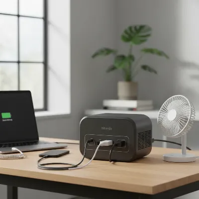 Portable power station charging multiple devices with various cables